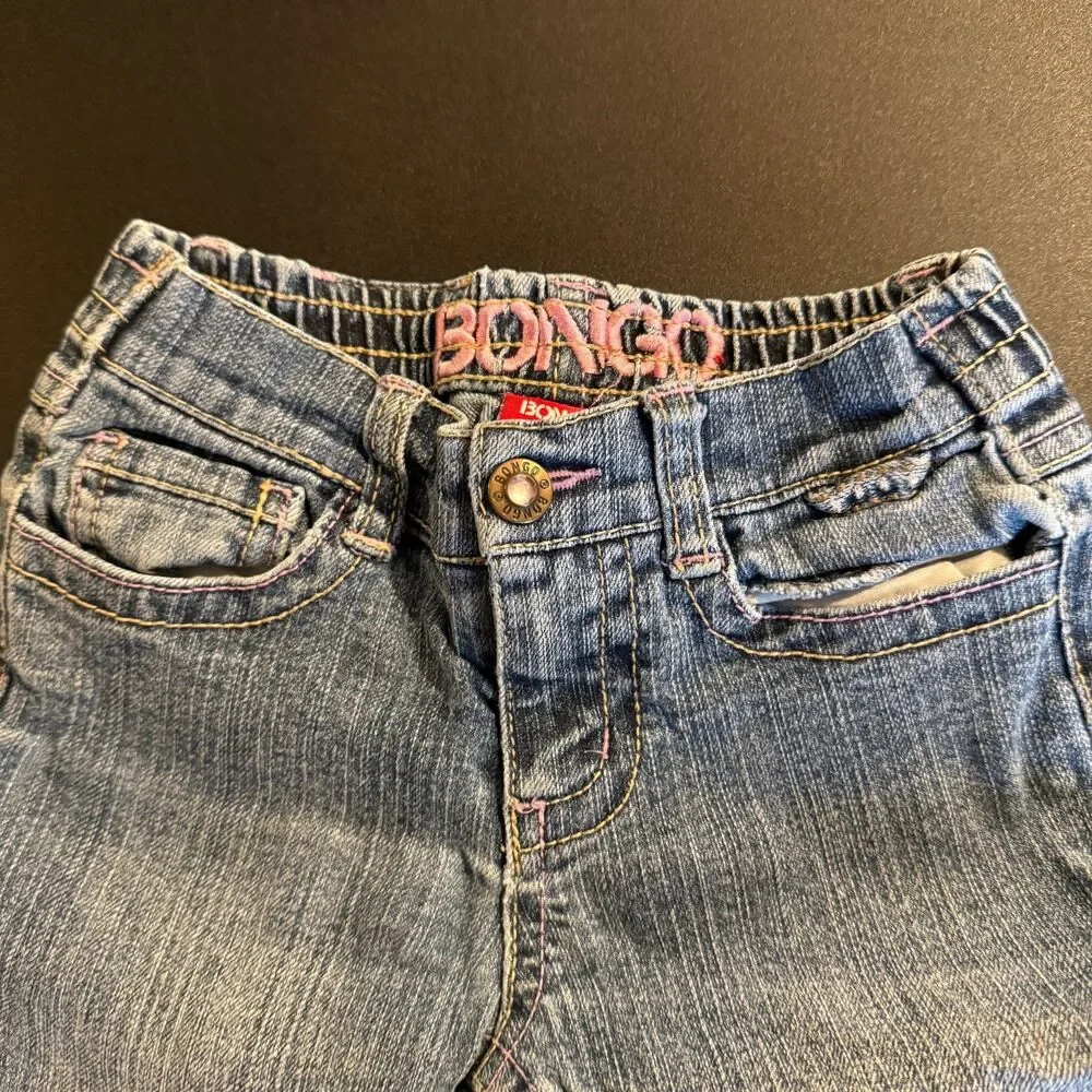 Vtg BONGO Girls 4T Jeans Y2K Boho Embroidered Pockets Flare Denim Elastic Waist